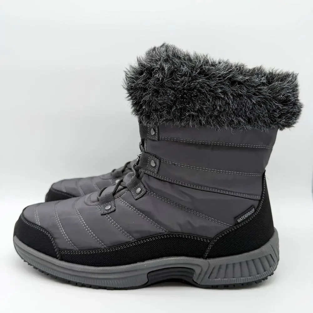 Orthofeet Womens Alps Snow Boots US 10 WIDE Grey Black Waterproof NWOB